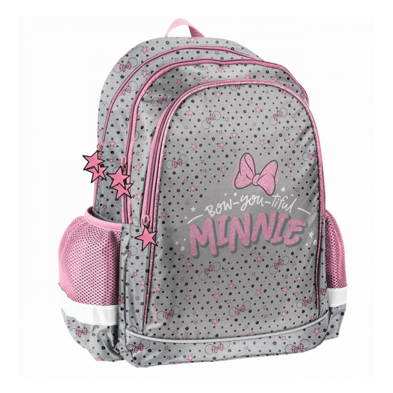 Skoletaske med Minnie Mouse i grå og pink hos Skoletilbehør
