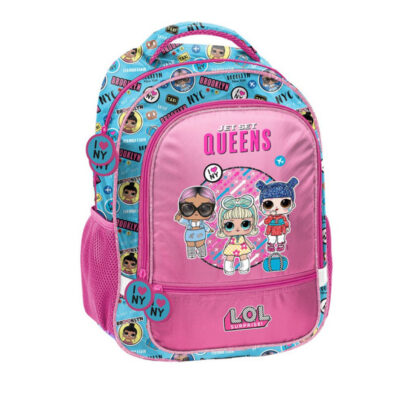 Skoletaske med LOL i fede lyse farver med queens print hos skoletilbehør
