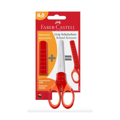 Faber Castell saks - rød med beskyttelsesetui og i super kvalitet - skoletilbehør